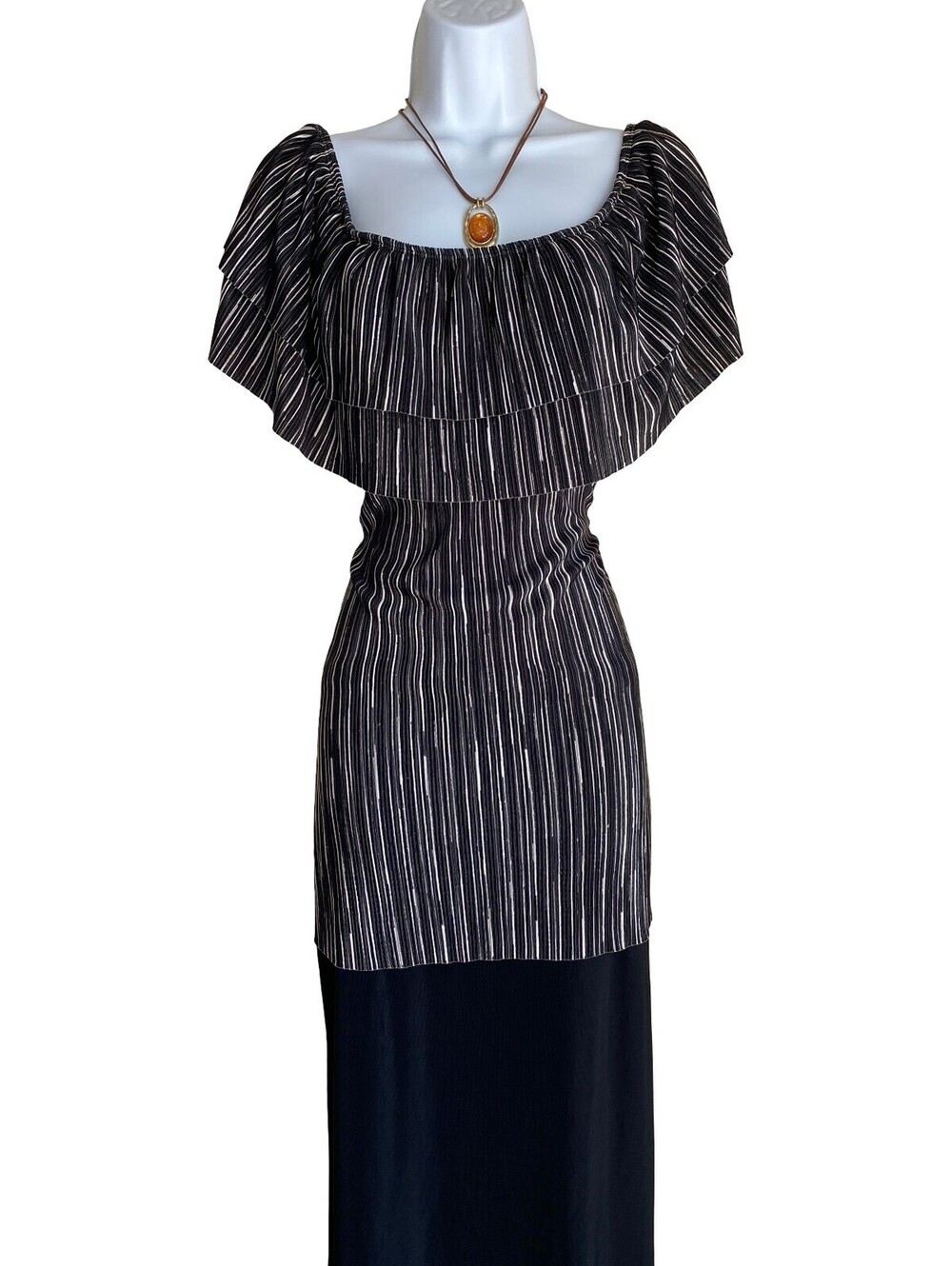 VTG Front of Closet Plus 3X Black Striped Ruffle Blouse Tunic Whimsigoth Goth